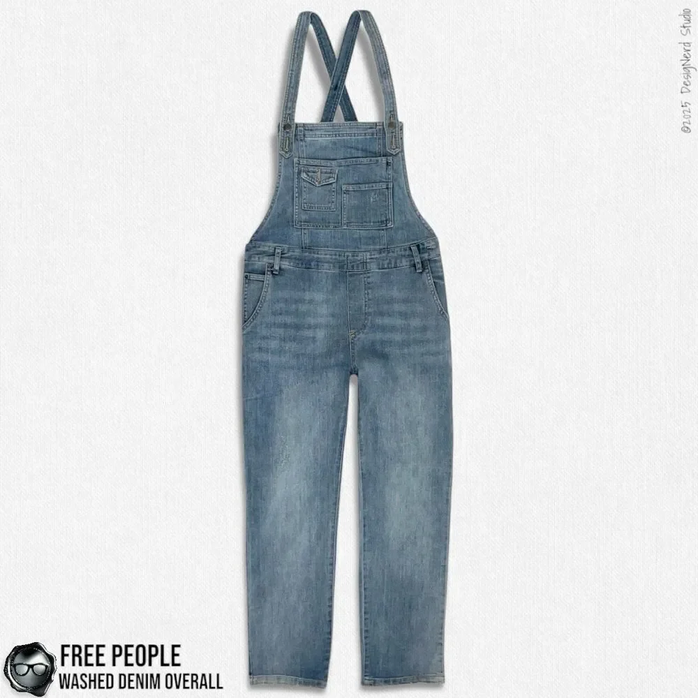 FREE PEOPLE WASHED DENIM OVERALLS IN DISTRESSED INDIGO WOMEN’S SIZE 30 SKINNY